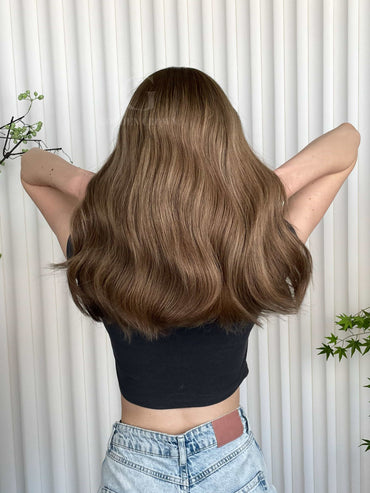 Eva Lace Top Base 100% Human Hair Wigs Model Back View GoldenCrownWigs.com