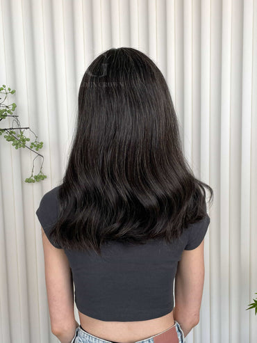 Ophelia Lace Top Base 100 Human Hair Wigs Model Back View GoldenCrownWigs.com