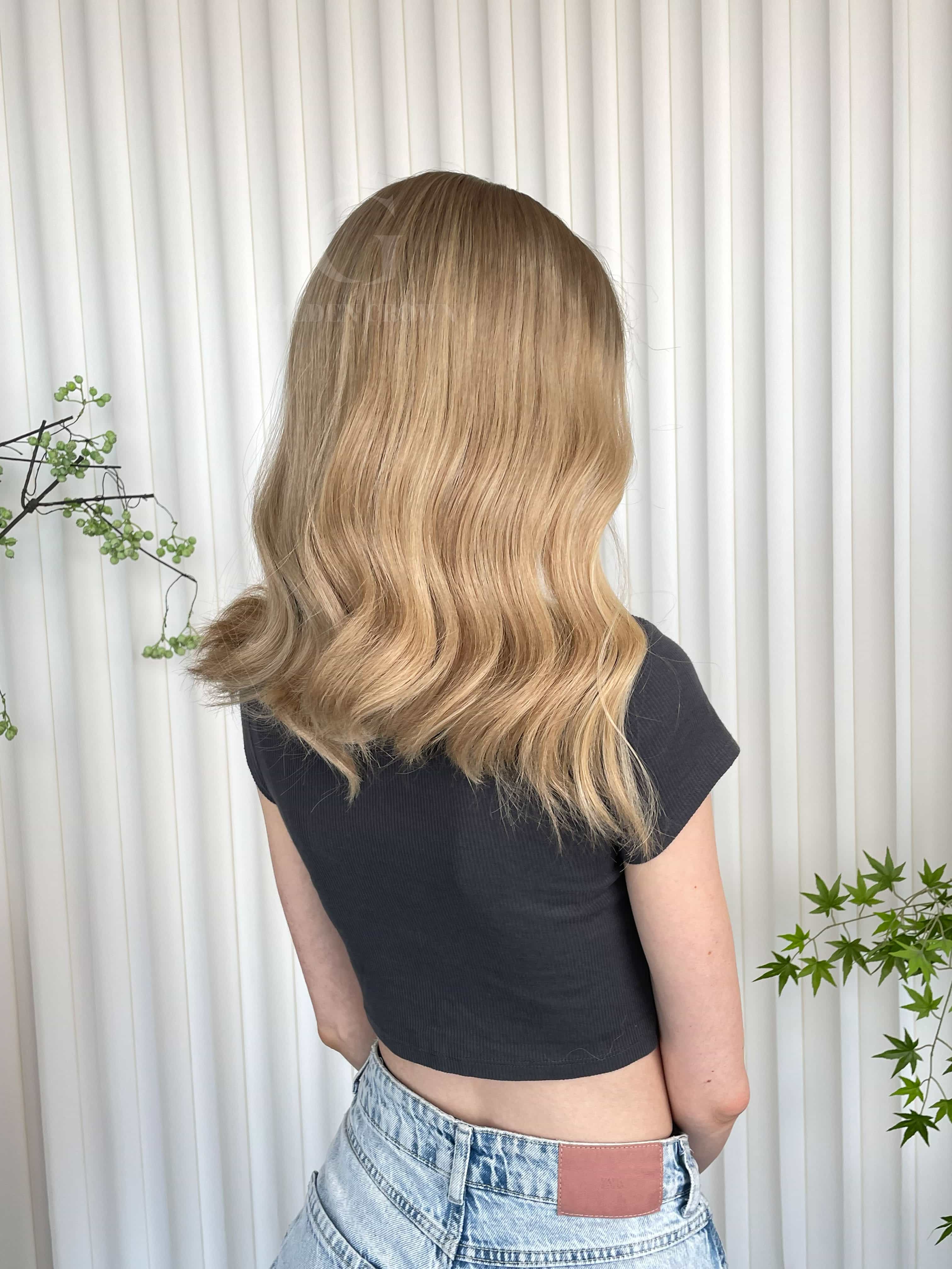 Ava Lace Top Base 100% Human Hair Wigs Model Back View GoldenCrownWigs.com