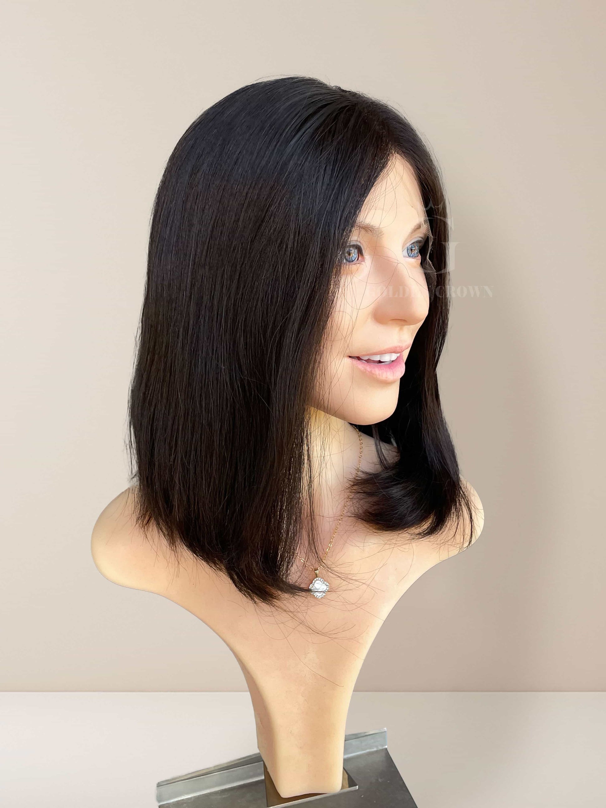 Corinne Lace Top Base 100% Human Hair Wigs Left Side View GoldenCrownWigs.com