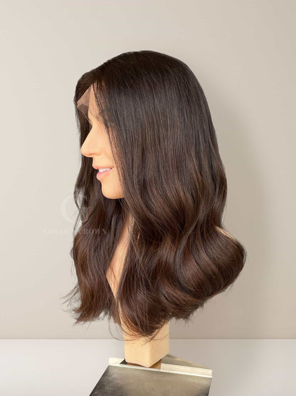 Daphne Lace Top Base 100% Human Hair Wigs Left Side View GoldenCrownWigs.com