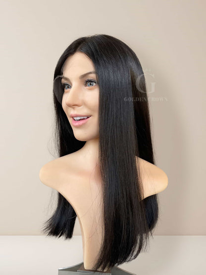 Elara Lace Top Base 100% Human Hair Wigs Right Side View GoldenCrownWigs.com