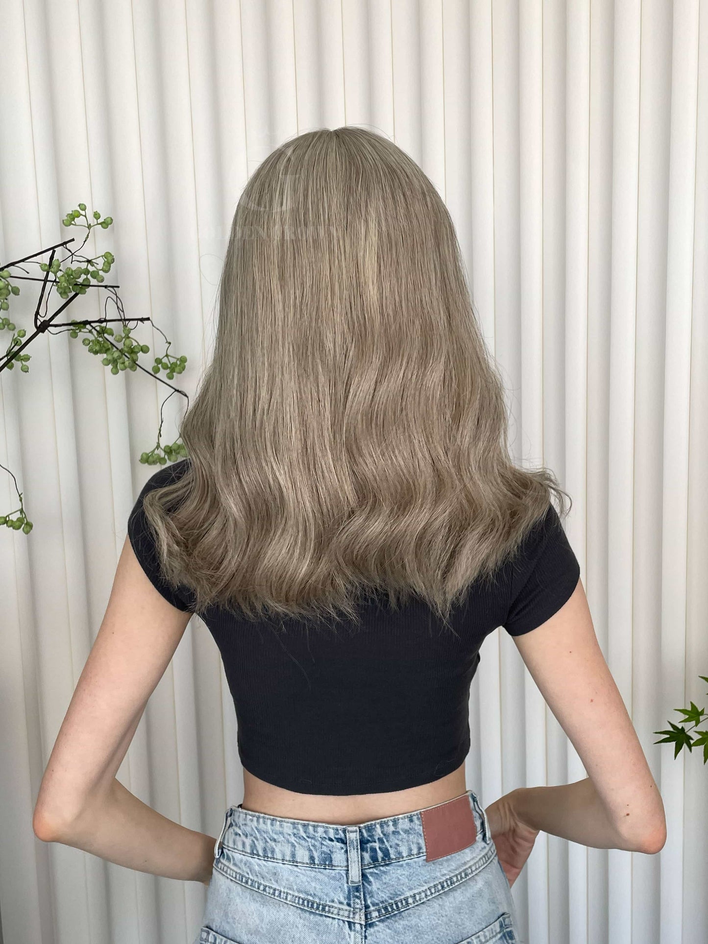 Elowen Lace Top Base 100 Human Hair Wigs Model Back View GoldenCrownWigs.com