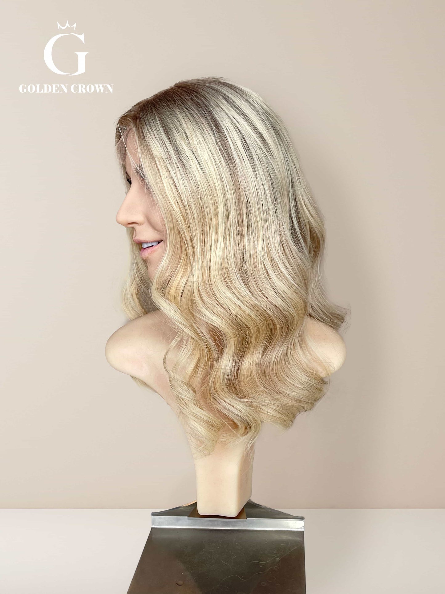 Emma Skin Lace Top Base 100 Human Hair Wigs Left Side View GoldenCrownWigs.com