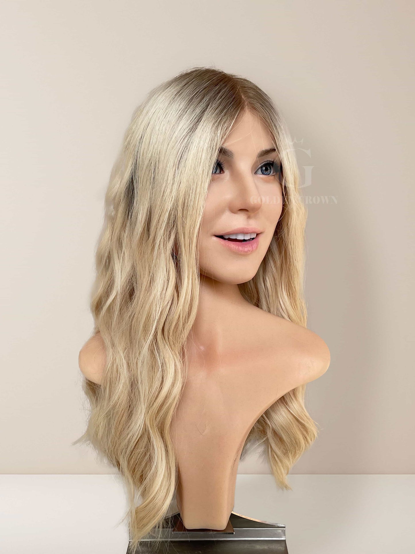 Grace Lace Top Base 100% Human Hair Wigs Left Side View GoldenCrownWigs.com