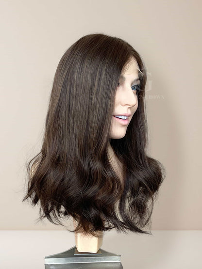 Lina Lace Top Base 100% Human Hair Wigs Left Side View GoldenCrownWigs.com