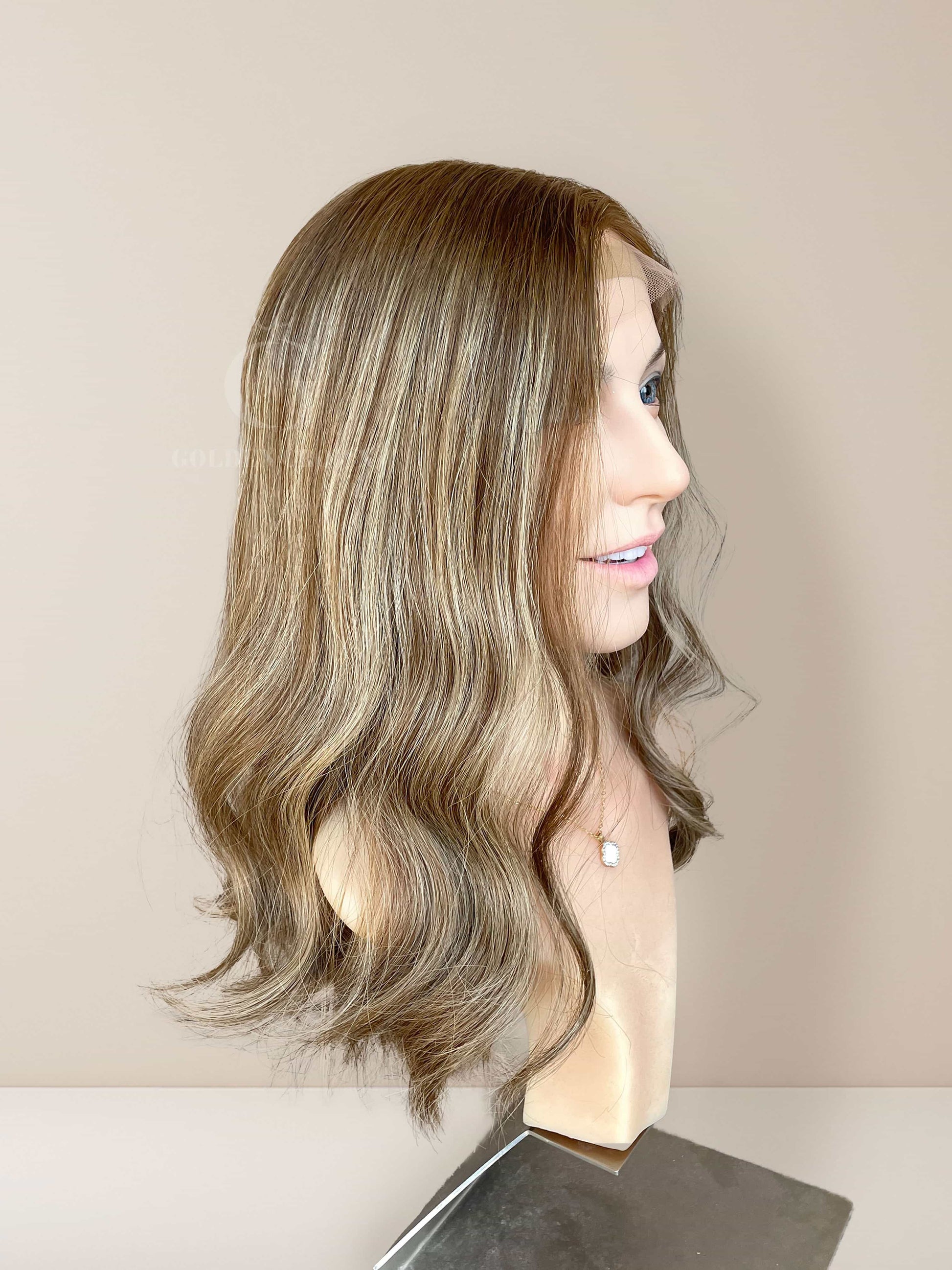 Olivia Lace Top Base 100% Human Hair Wig Left Side View GoldenCrownWigs.com