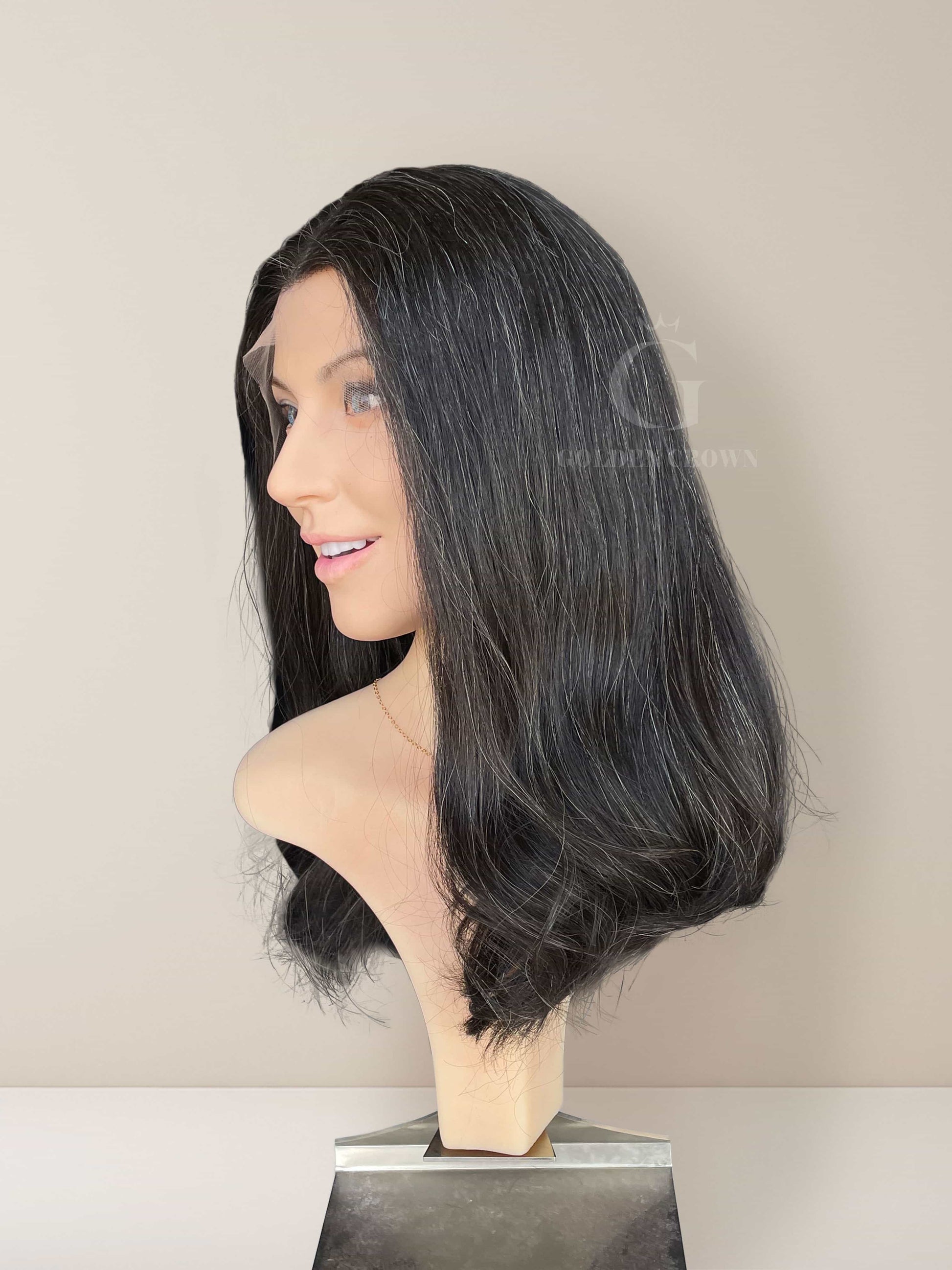 Ophelia Lace Top Base 100 Human Hair Wigs Right Side View GoldenCrownWigs.com