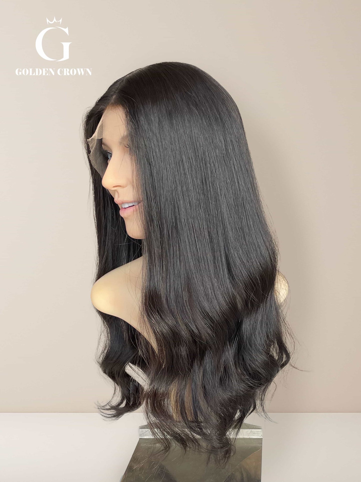Seraphina Skin Lace Top Base 100 Human Hair Left Side View GoldenCrownWigs.com