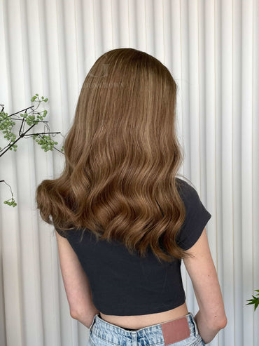 Sophie Lace Top Base 100% Human Hair Wigs Model Back View GoldenCrownWigs.com