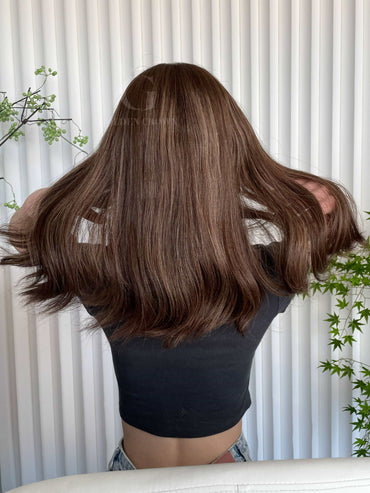 Susie Lace Top Base 100% Human Hair Wigs Model Back View GoldenCrownWigs.com
