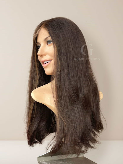 Thalia Lace Top Base 100% Human Hair Wig Right Side View GoldenCrownWigs.com