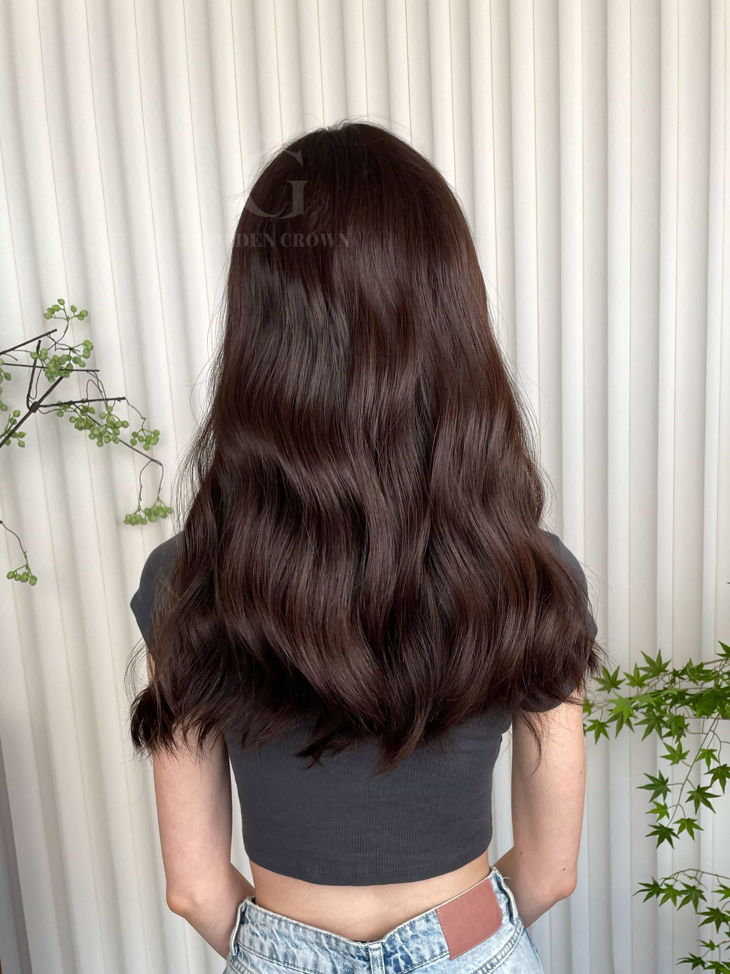 Thalia Lace Top Base 100% Human Hair Wigs Model Back View GoldenCrownWigs.com
