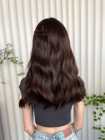 Thalia Lace Top Base 100% Human Hair Wigs Model Back View GoldenCrownWigs.com
