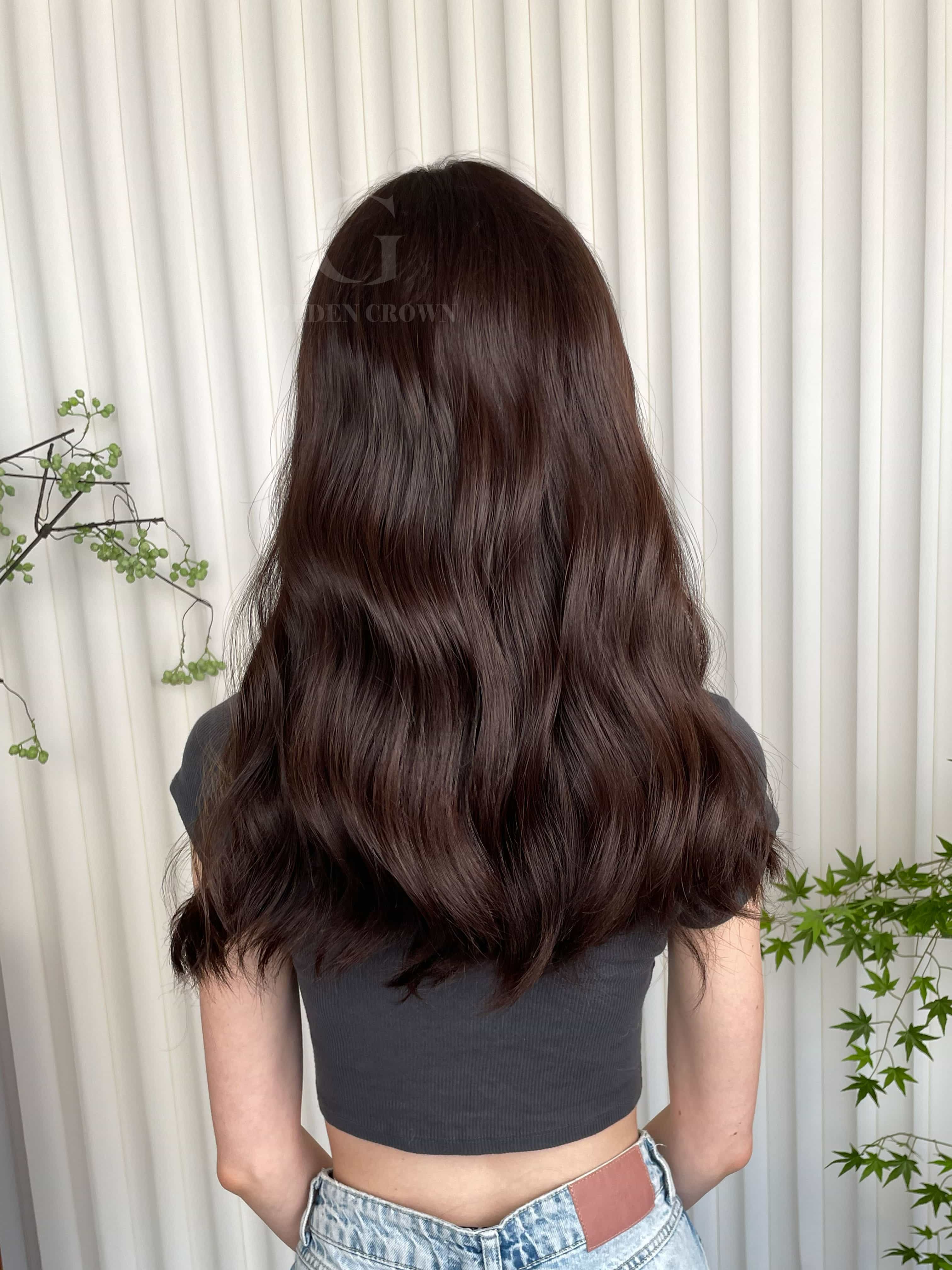 Thalia Lace Top Base 100% Human Hair Wigs Model Back View GoldenCrownWigs.com